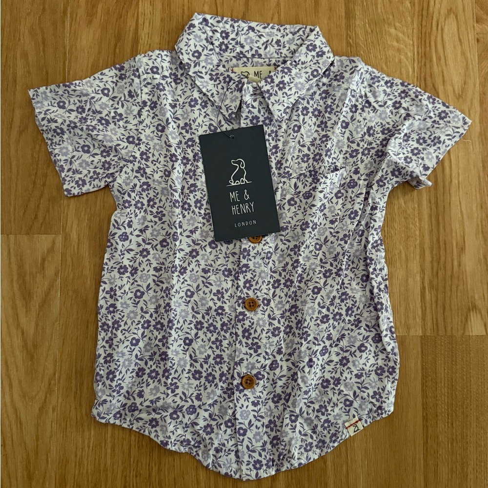 Me & Henry Lilac Floral Button Up Shirt - Size 12/18 Months - NWT